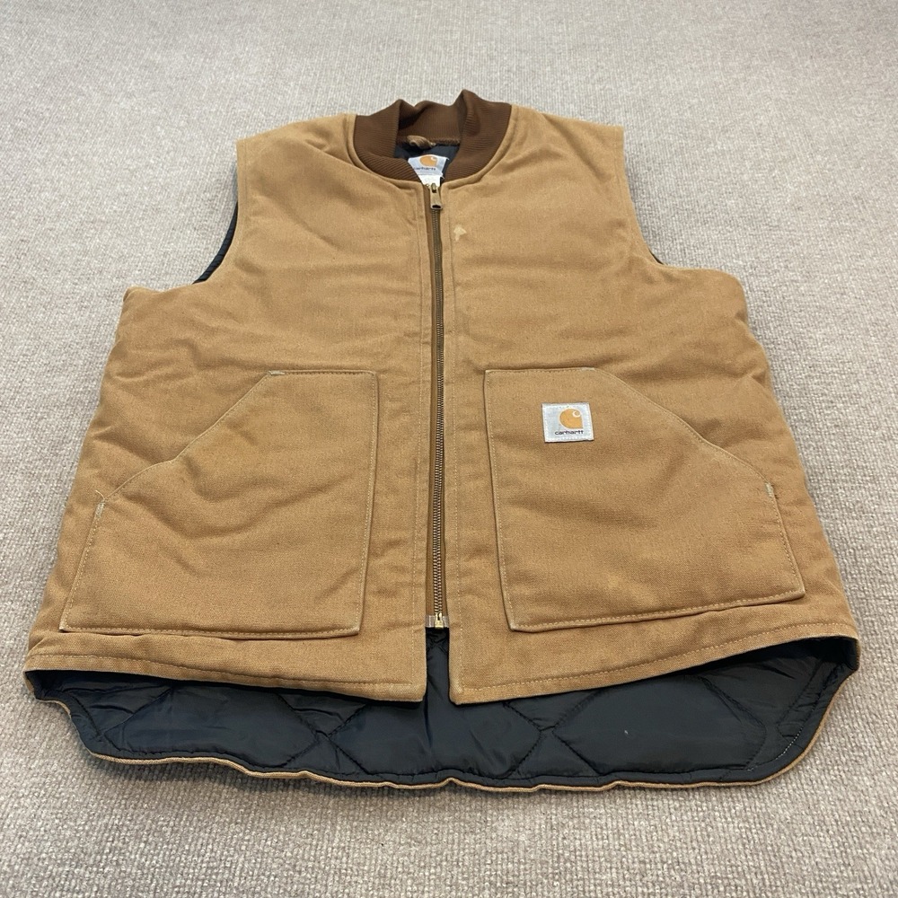 VTG Carhartt V01 BRN Arctic Quilt Lined Duck Vest Mens L Brown Distressed Grunge